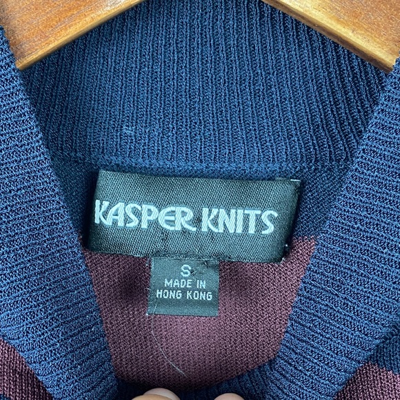 Kasper knits navy/maroon striped knit turtleneck fitted shirt size Small - Picture 7 of 8